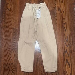 Zara Women's baggy fit paper bag carrot leg ankle rigid pants Size 0